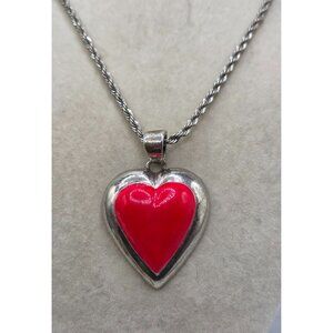 Silver Tone Heart Pendant With Silver Tone Bezel Set